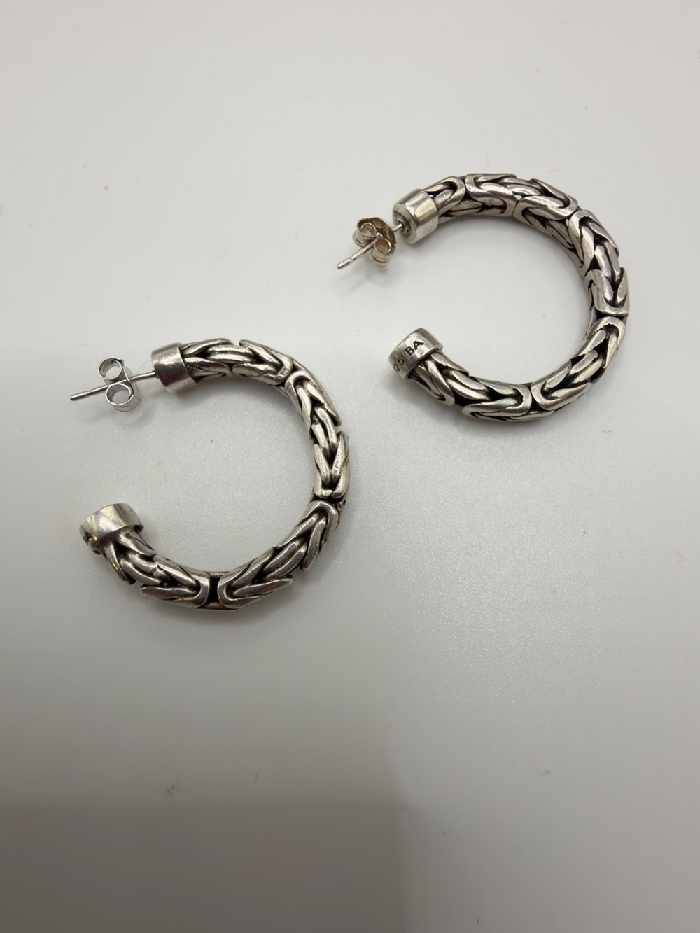 Suarti BA Byzantine chain sterling silver thick post signed hoop earrings boho - Picture 11 of 11